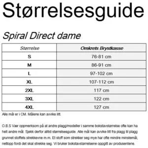 størrelseguide spiral direct dame