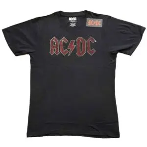 ac dc dame t-skjorte rød gull glitter studs logo diamanter ACDCTS95MB