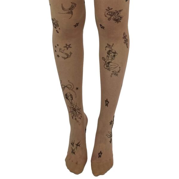 Tattoo Sailor Girl nylonstrømper brun TattooSailorGirlTights