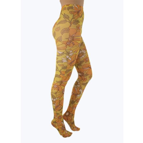 Pamela Mann Throwback Floral Mustard nylonstrømper ThrowbackFloralPrintedTightsMustard