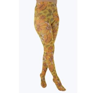 Pamela Mann Throwback Floral Mustard nylonstrømper ThrowbackFloralPrintedTightsMustard