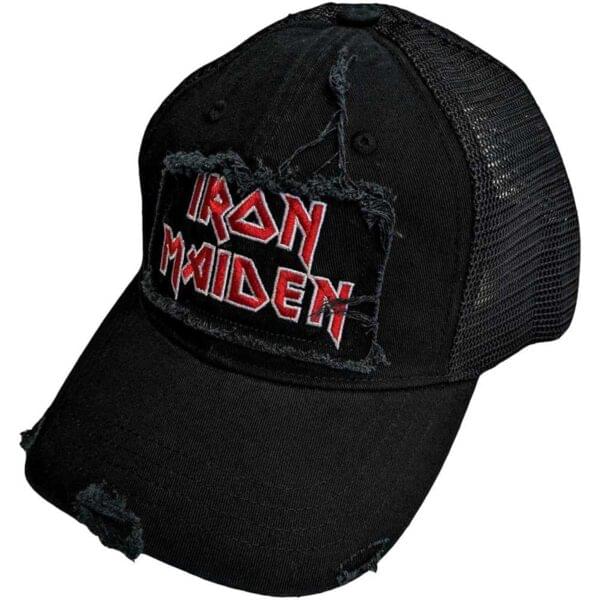 Iron Maiden caps slitt look svart med rød logo IMMBCAP09B